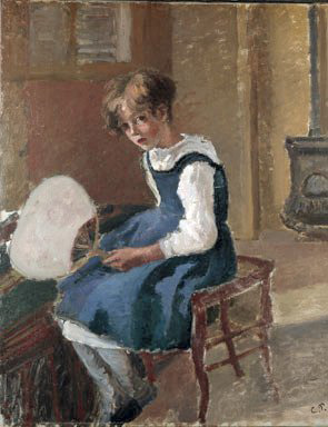 Jeanne Holding a Fan, oil on canvas painting by Camille Pissarro